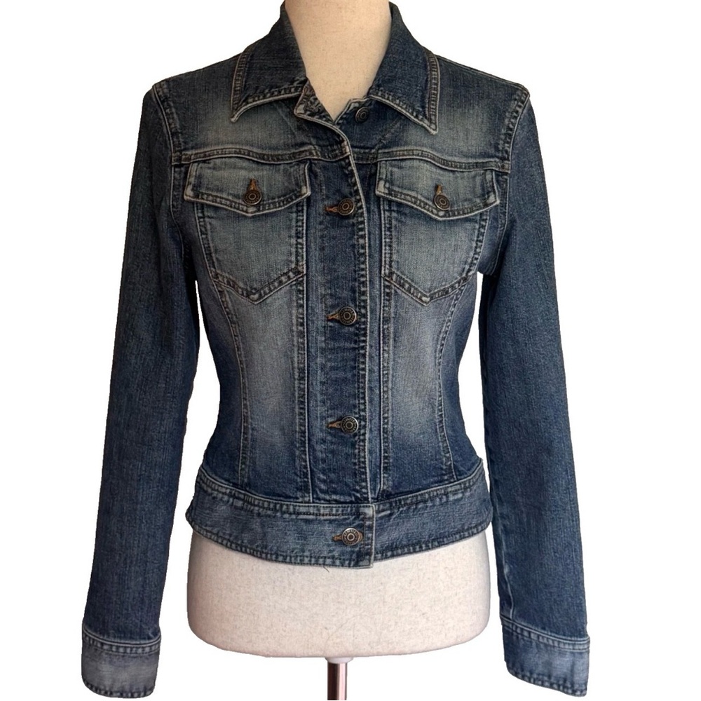 Vintage Y2K The Limited Fitted Denim Jean Jacket Med Wash Sits at Hip